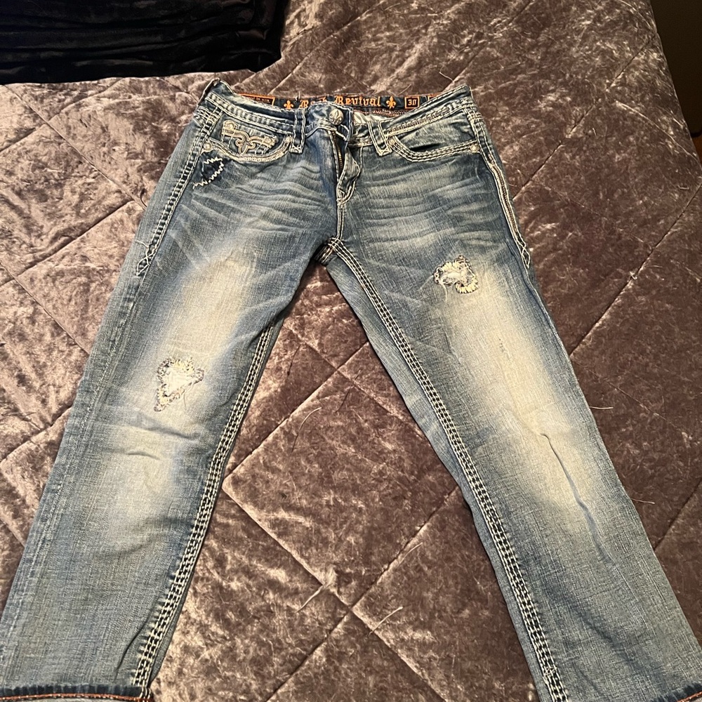 Rock Revival Blue Denim Jeans with Orange Accents